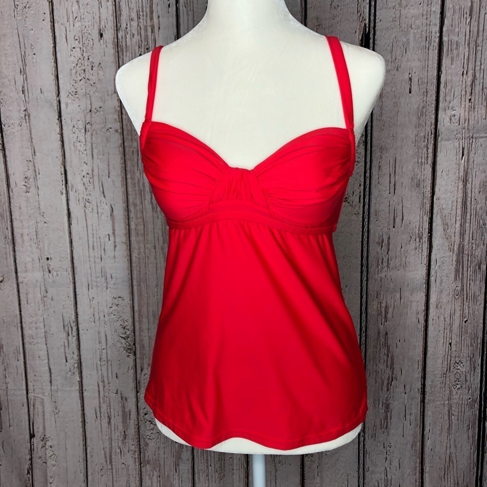 J. Crew XS Swimsuit‎ Top Tankini Red No Underwire Molded Cups Cherry Red